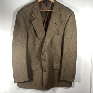 VTG Burberrys' Mens Wool Tweed Blazer Jacket Brown Herringbone Sport Coat Sz 44R